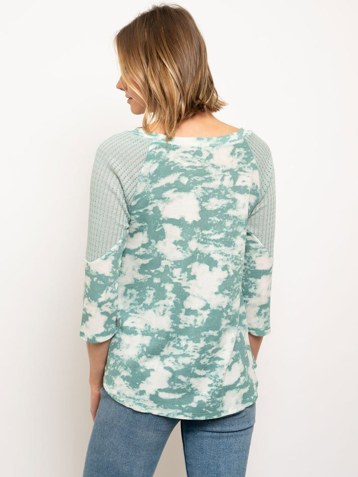 WOMENS 3/4 SLEEVE TUNIC TIE DYE TOP