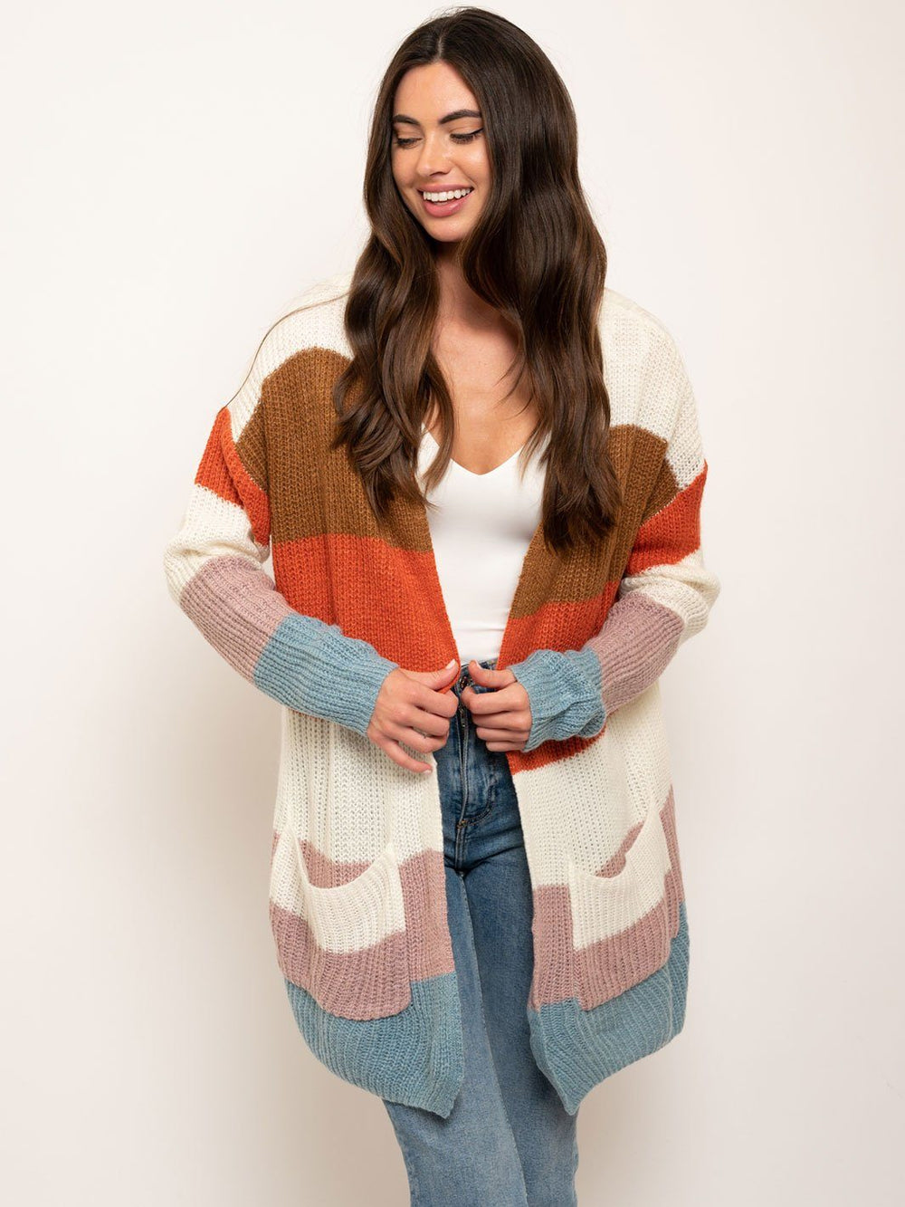 WOMEN'S MULTI STRIPE LONG CARDIGAN