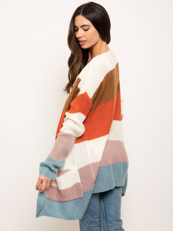 WOMEN'S MULTI STRIPE LONG CARDIGAN