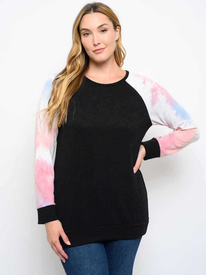 PLUS SIZE LONG TIE DYE SLEEVE TOP