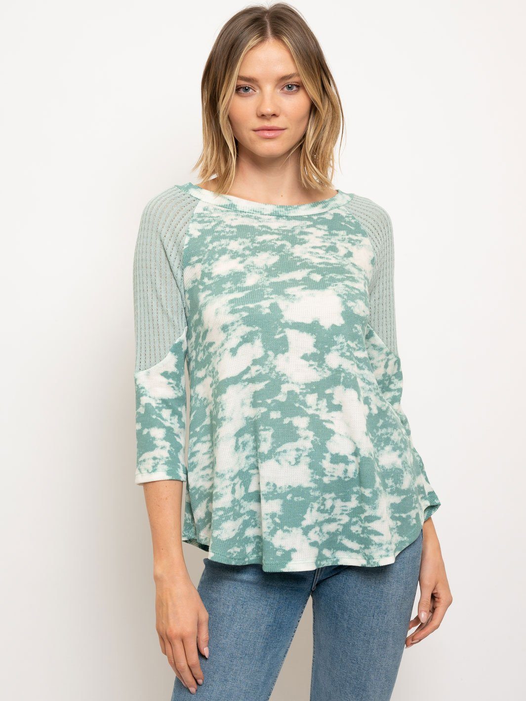 WOMENS 3/4 SLEEVE TUNIC TIE DYE TOP
