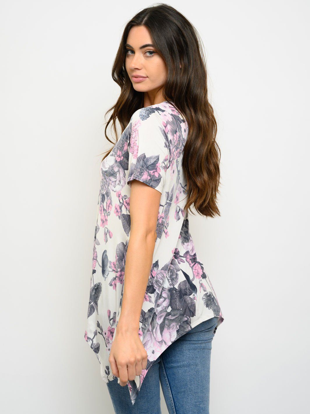 WOMEN'S SHORT SLEEVE FLORAL TUNIC TOP
