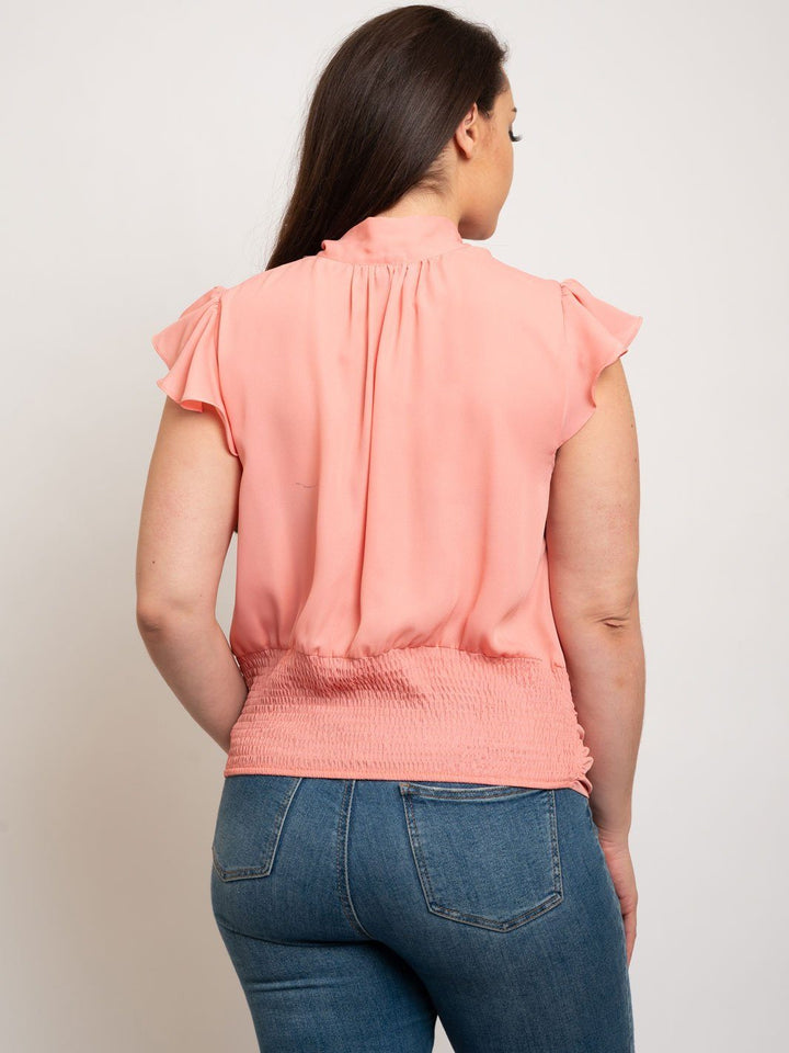 PLUS SIZE FRILL CAP SLEEVES WAIST SHIRRING TOP