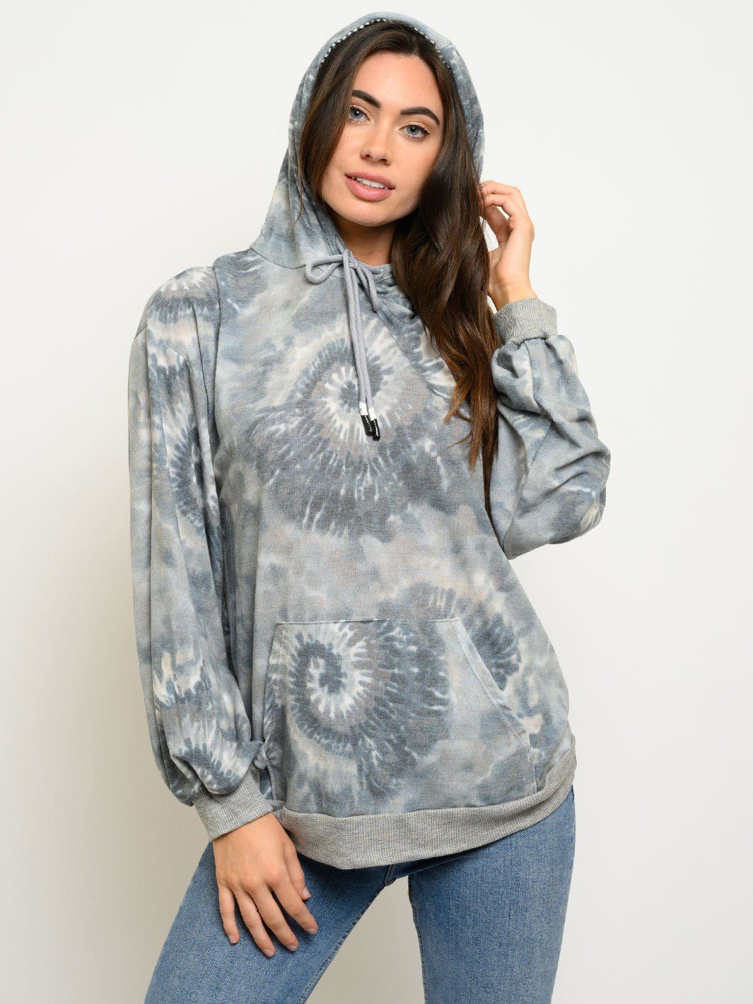 WOMEN'S LONG SLEEVE TIE DYE HOODIE SWEATSHIRT TOP