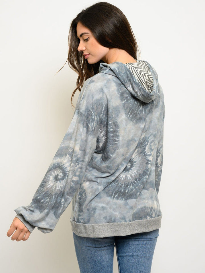 WOMEN'S LONG SLEEVE TIE DYE HOODIE SWEATSHIRT TOP