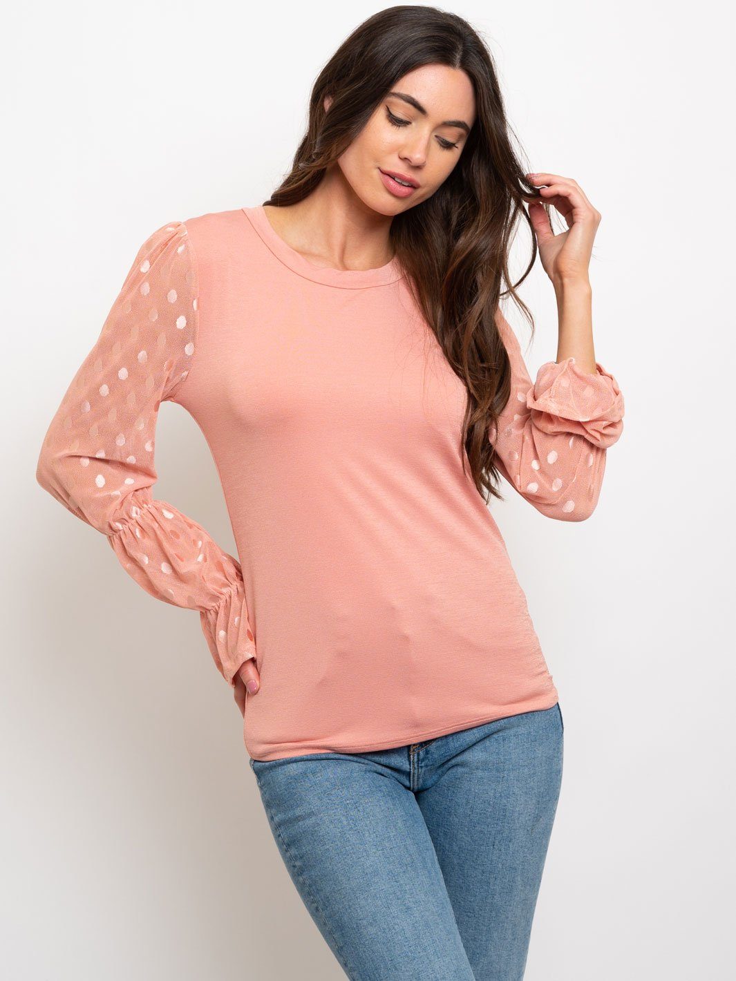 WOMEN'S LONG POLKA DOTS SLEEVE TOP