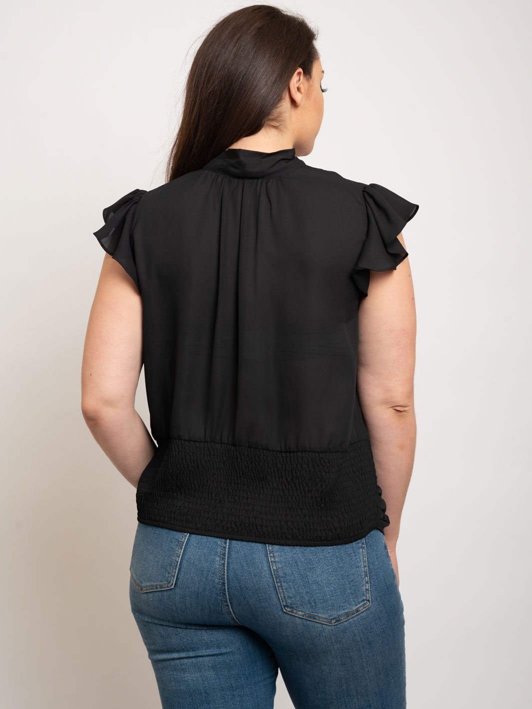 PLUS SIZE FRILL CAP SLEEVES WAIST SHIRRING TOP