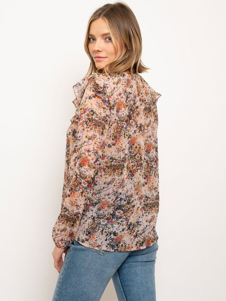 WOMEN'S RUFFLE LONG SLEEVE FLORAL TOP