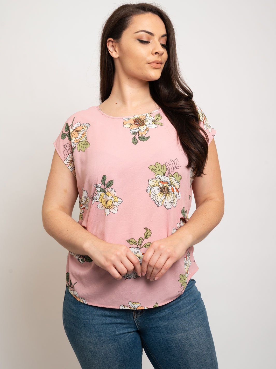 PLUS SIZE FLORAL PRINT PICK TUCK KOSHIBO TOP