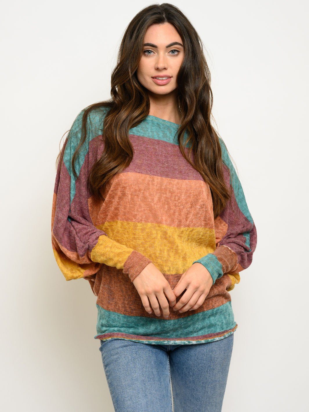 WOMEN'S LONG SLEEVE COLOR BLOCK TUNIC TOP