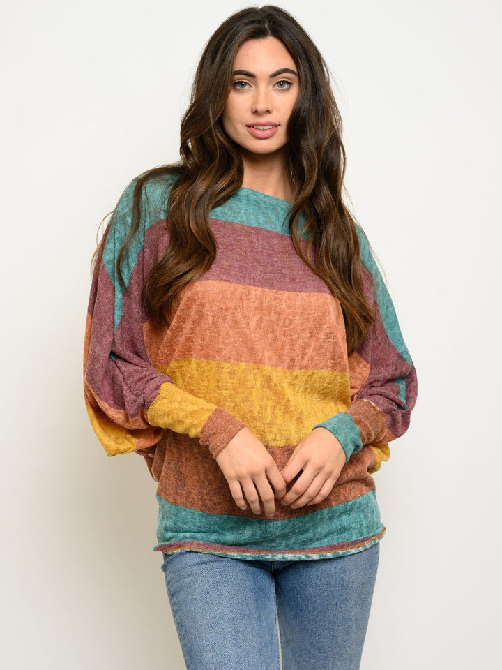 WOMEN'S LONG SLEEVE COLOR BLOCK TUNIC TOP