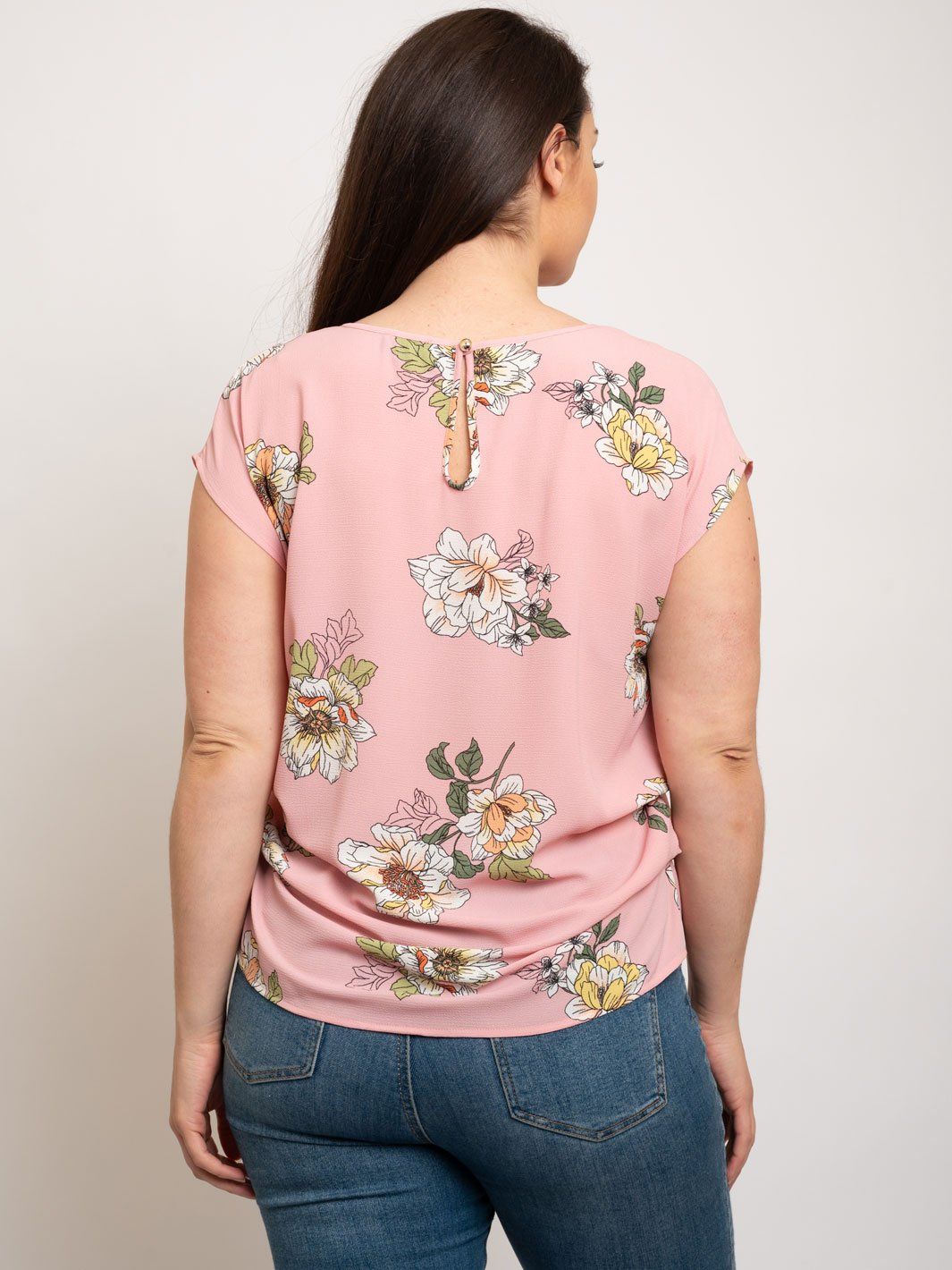 PLUS SIZE FLORAL PRINT PICK TUCK KOSHIBO TOP