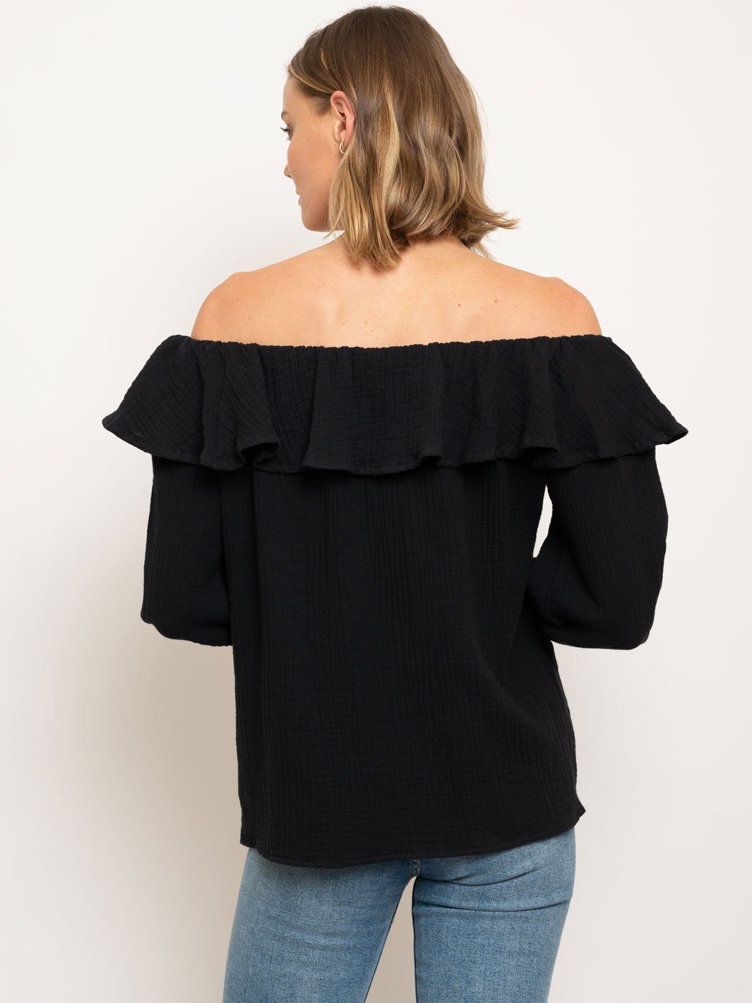 WOMEN'S OFF SHOULDER BUTTON DOWN FRONT TIE TOP