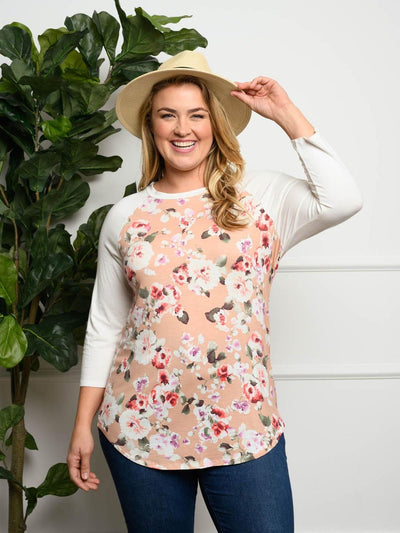 PLUS SIZE LONG SLEEVE FLORAL TUNIC TOP