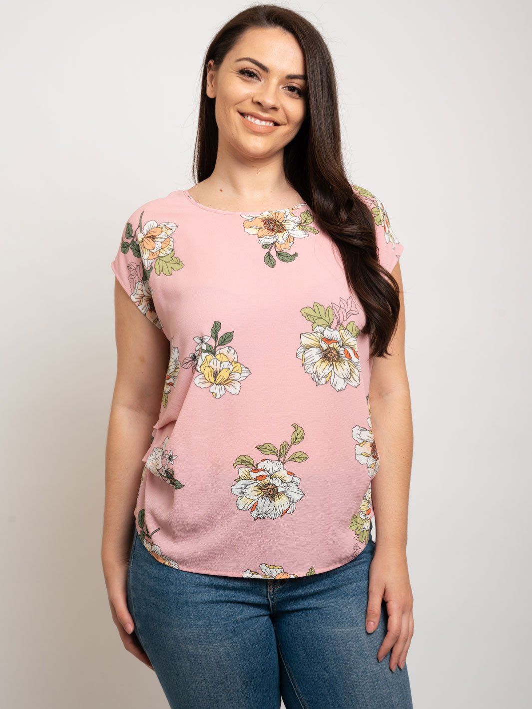 PLUS SIZE FLORAL PRINT PICK TUCK KOSHIBO TOP
