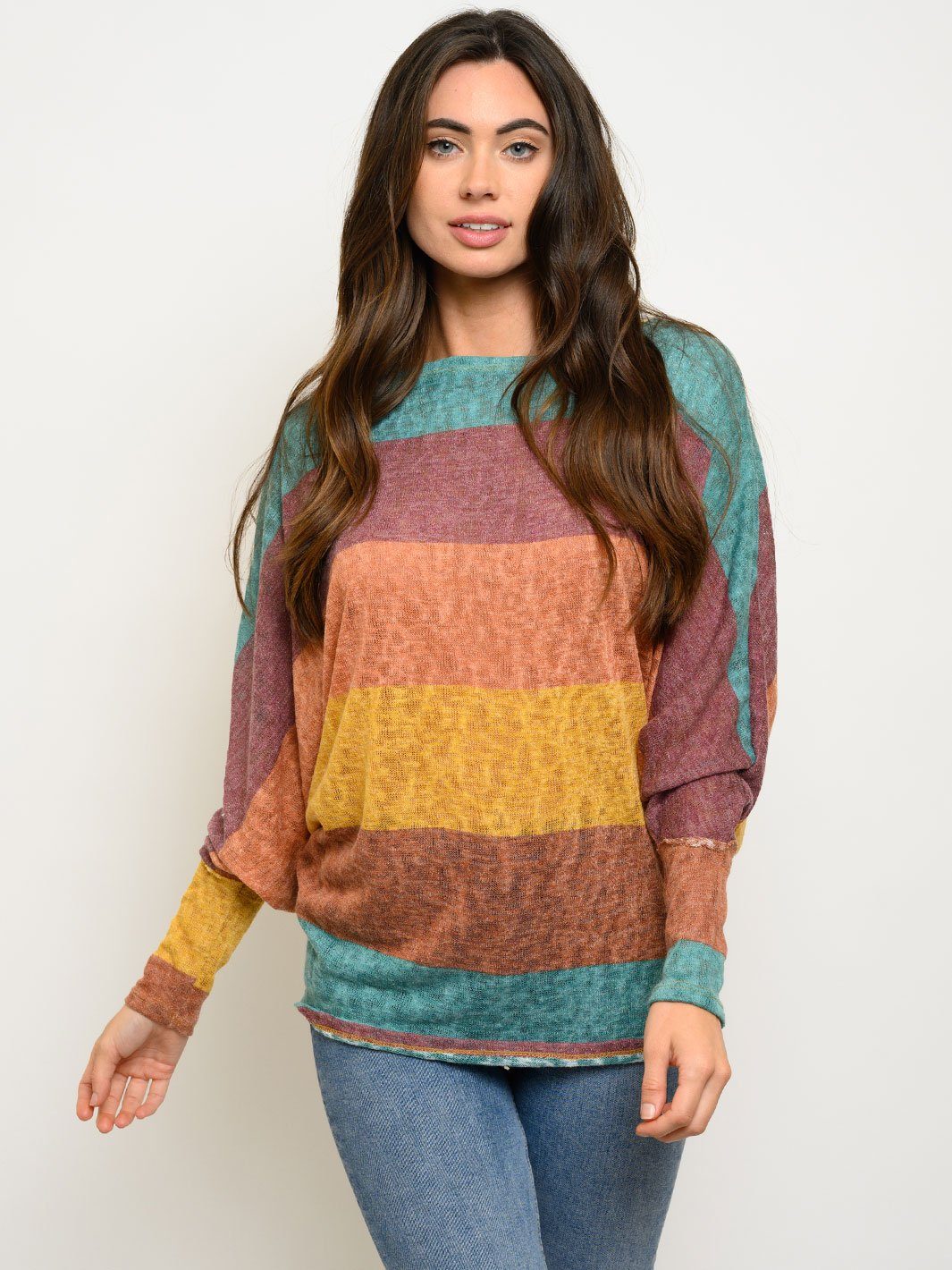 WOMEN'S LONG SLEEVE COLOR BLOCK TUNIC TOP