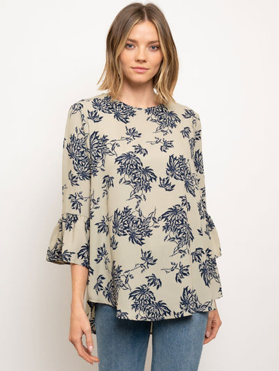 WOMEN'S 3/4 RUFFLE SLEEVES FLORAL TOP
