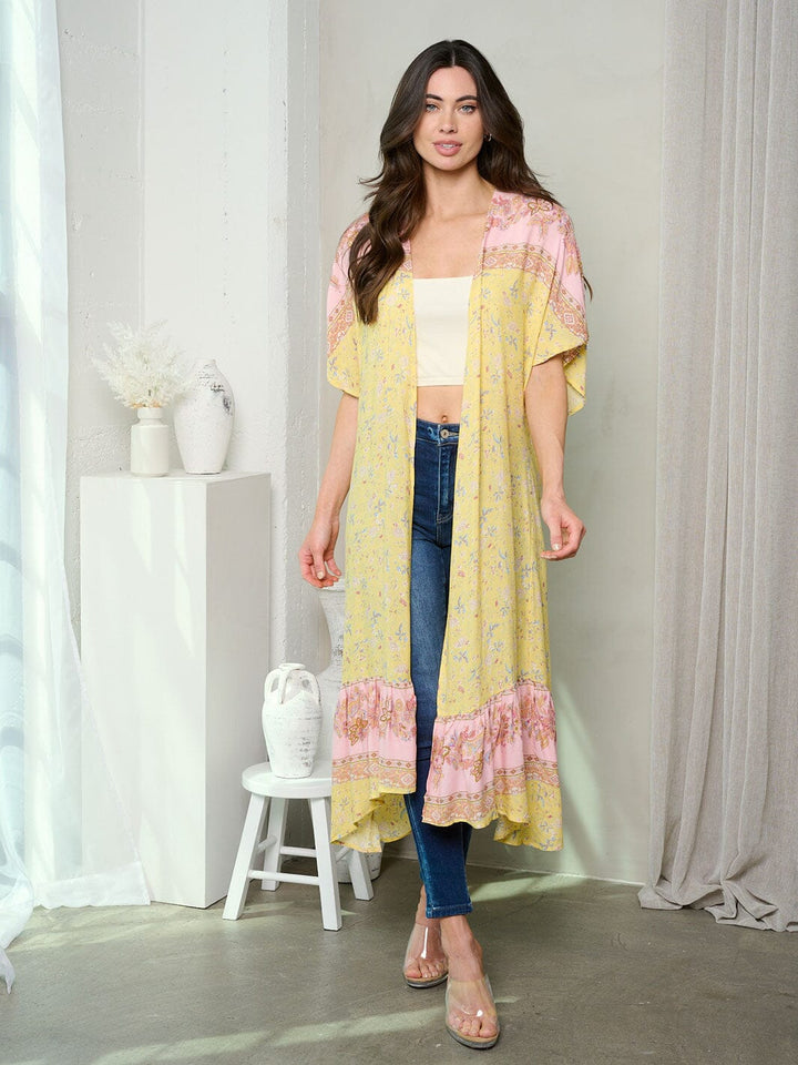 WOMEN'S SHORT SLEEVE RUFFLE FLORAL CARDIGAN