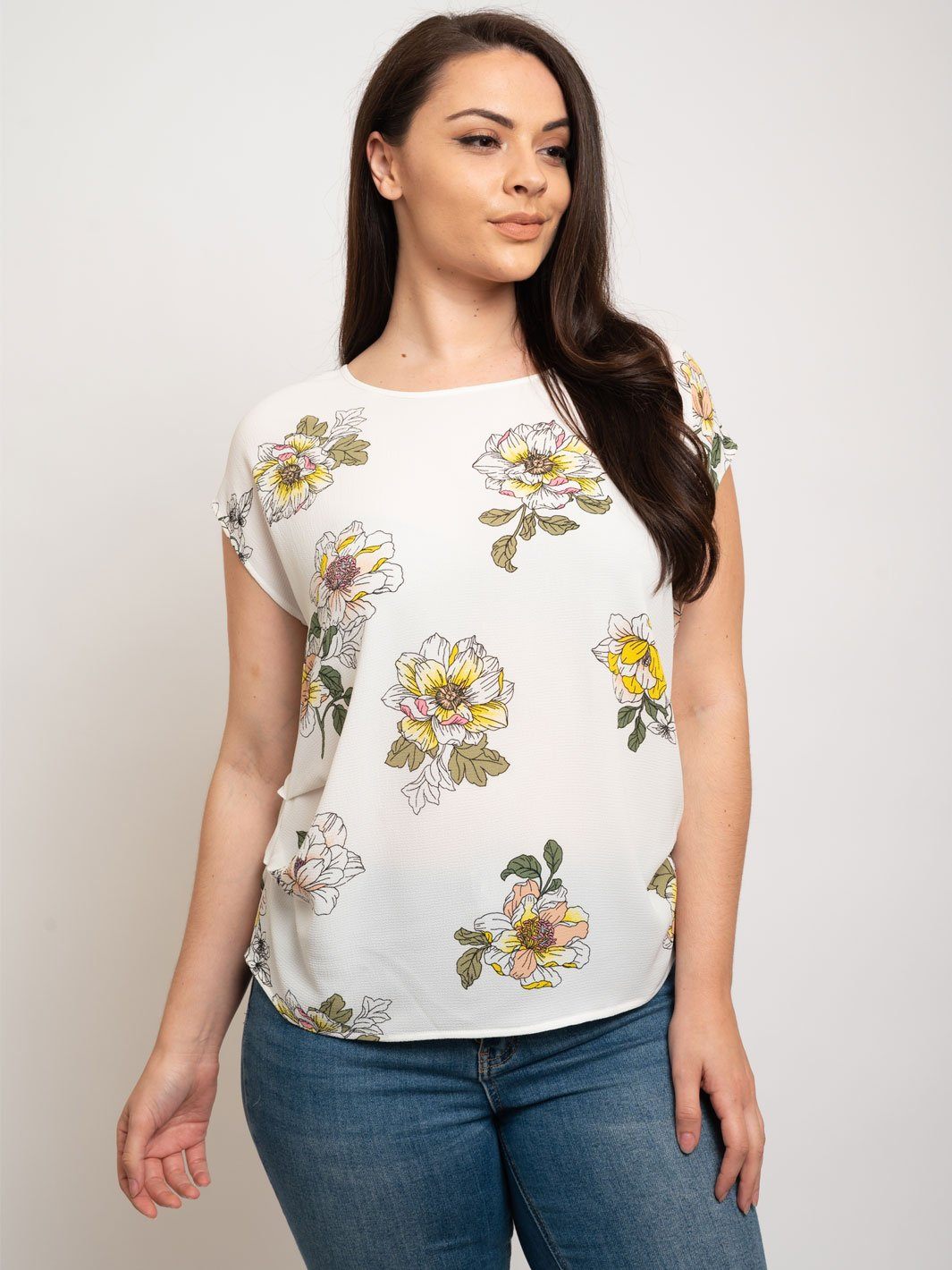 PLUS SIZE FLORAL PRINT PICK TUCK KOSHIBO TOP