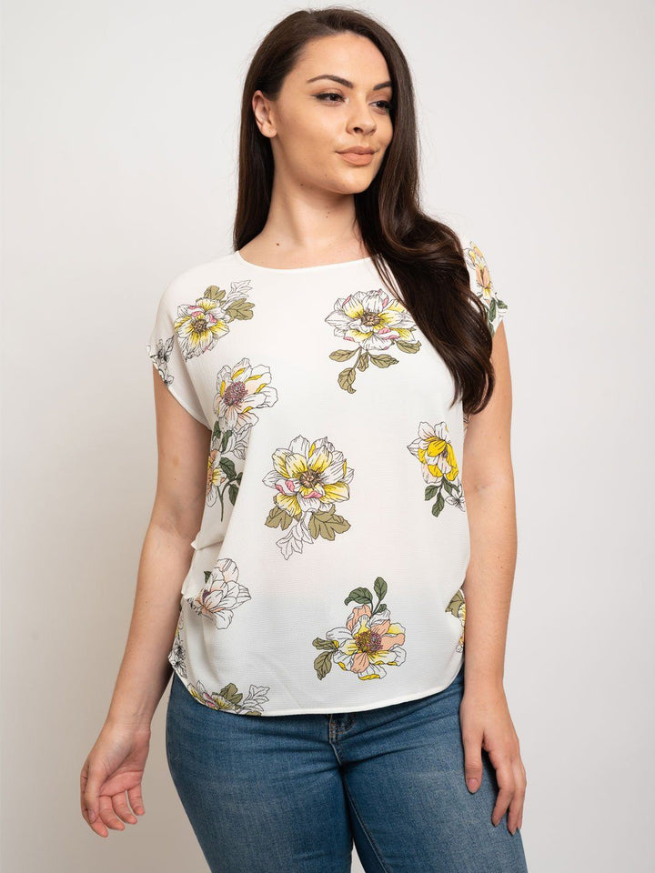 PLUS SIZE FLORAL PRINT PICK TUCK KOSHIBO TOP