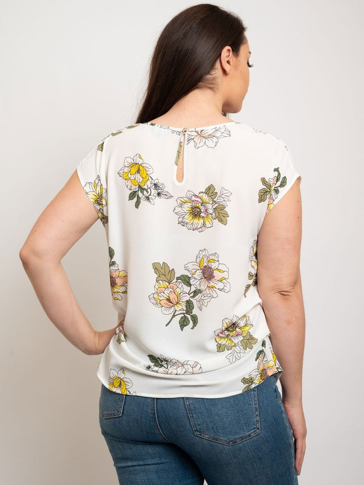 PLUS SIZE FLORAL PRINT PICK TUCK KOSHIBO TOP