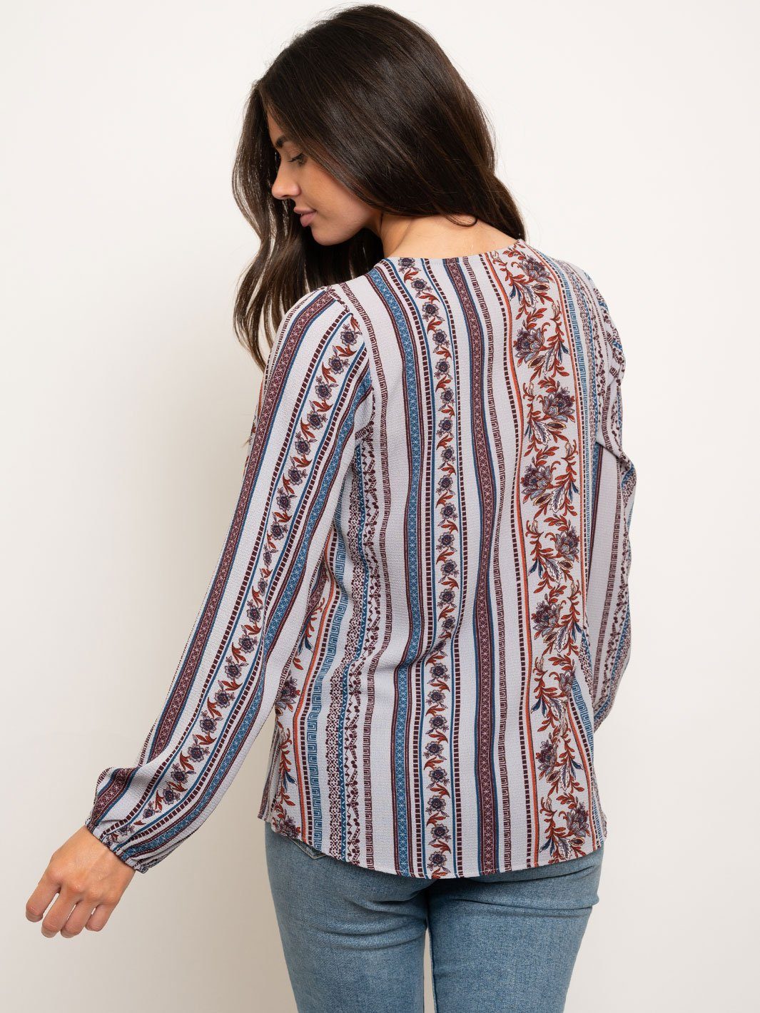 WOMEN'S BOHO PRINT BALLON SLEEVE TOP