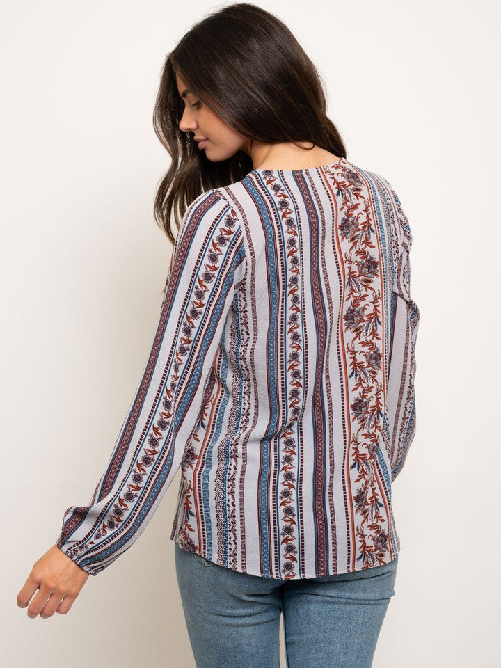 WOMEN'S BOHO PRINT BALLON SLEEVE TOP
