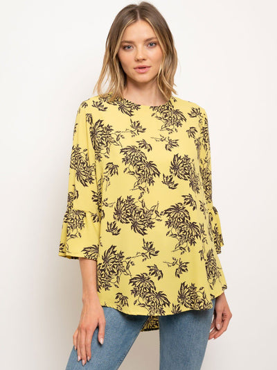 WOMEN'S 3/4 RUFFLE SLEEVES FLORAL TOP