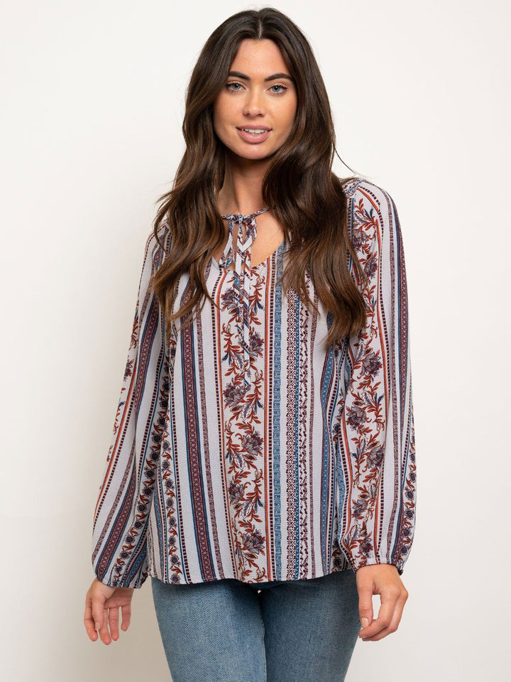 WOMEN'S BOHO PRINT BALLON SLEEVE TOP
