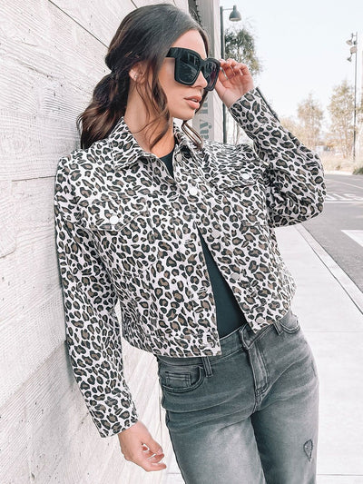 WOMEN'S LONG SLEEVE ANIMAL PRINT TWILL BUTTON JACKET
