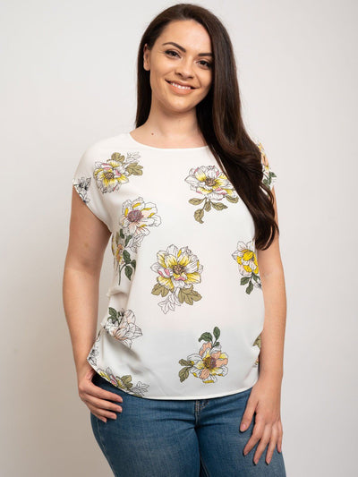 PLUS SIZE FLORAL PRINT PICK TUCK KOSHIBO TOP