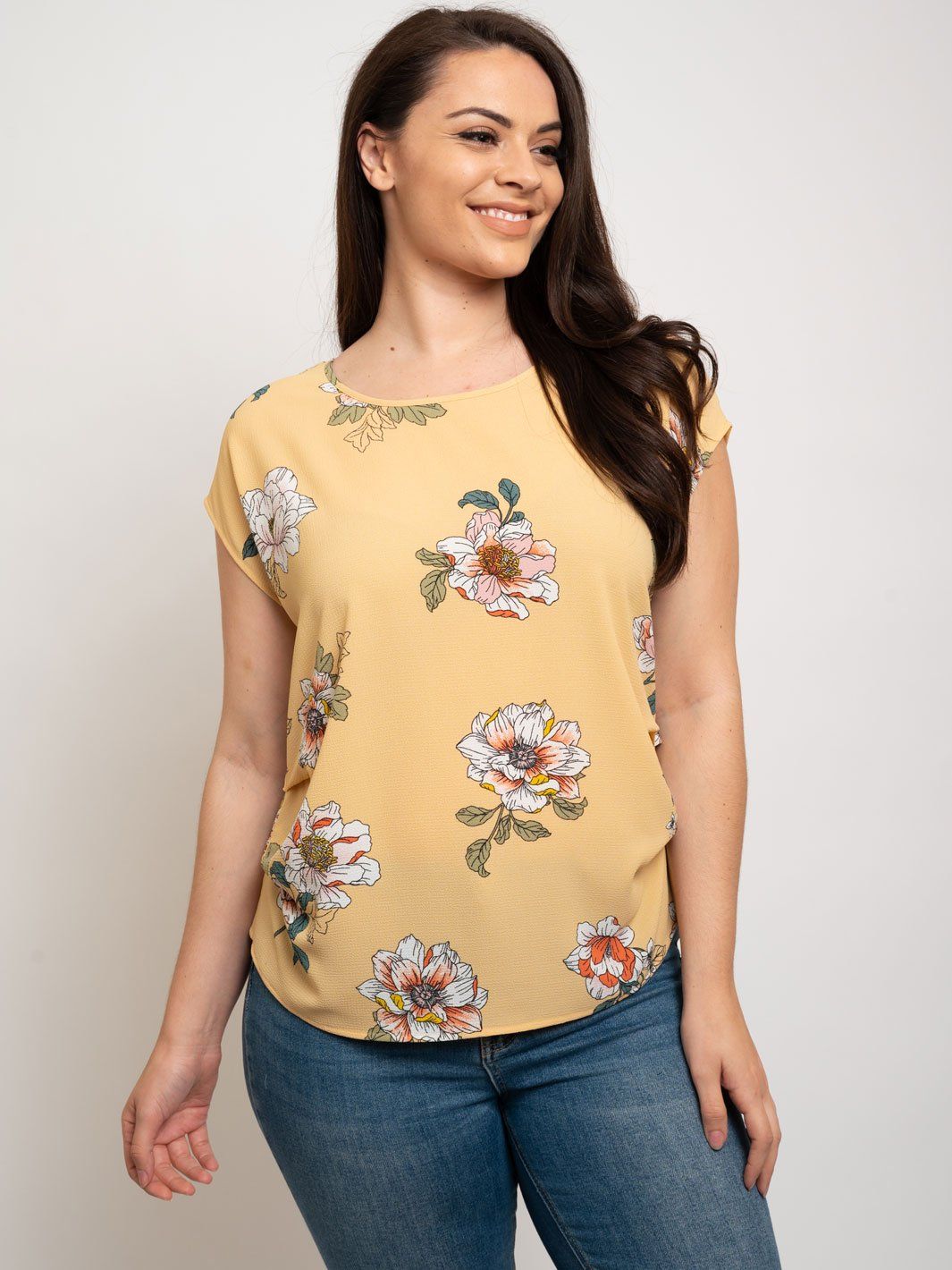 PLUS SIZE FLORAL PRINT PICK TUCK KOSHIBO TOP