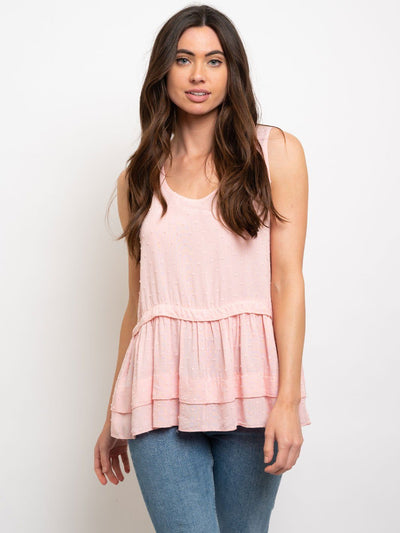 WOMEN'S SWISS DOTS RUFFLE TANK TOP