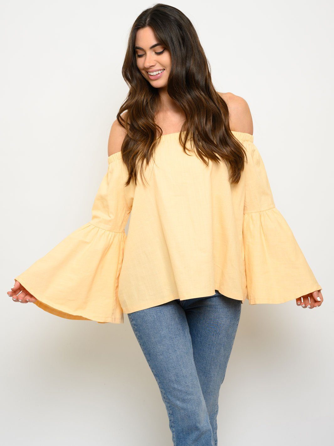 WOMEN'S OFF SHOULDER BELL SLEEVE TOP