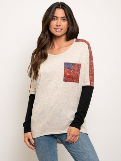 WOMEN'S DOLMAN CONTRAST LONG SLEEVE TOP