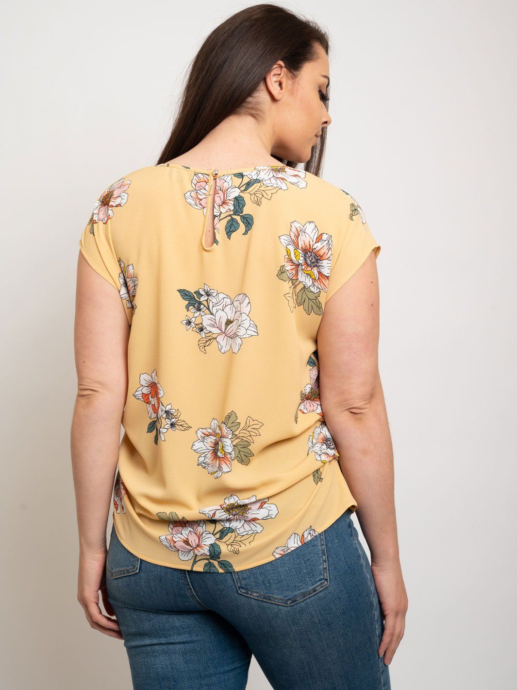 PLUS SIZE FLORAL PRINT PICK TUCK KOSHIBO TOP