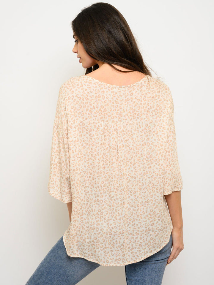 WOMEN'S ANIMAL PRINT SURPLICE 3/4 SLEEVE TOP
