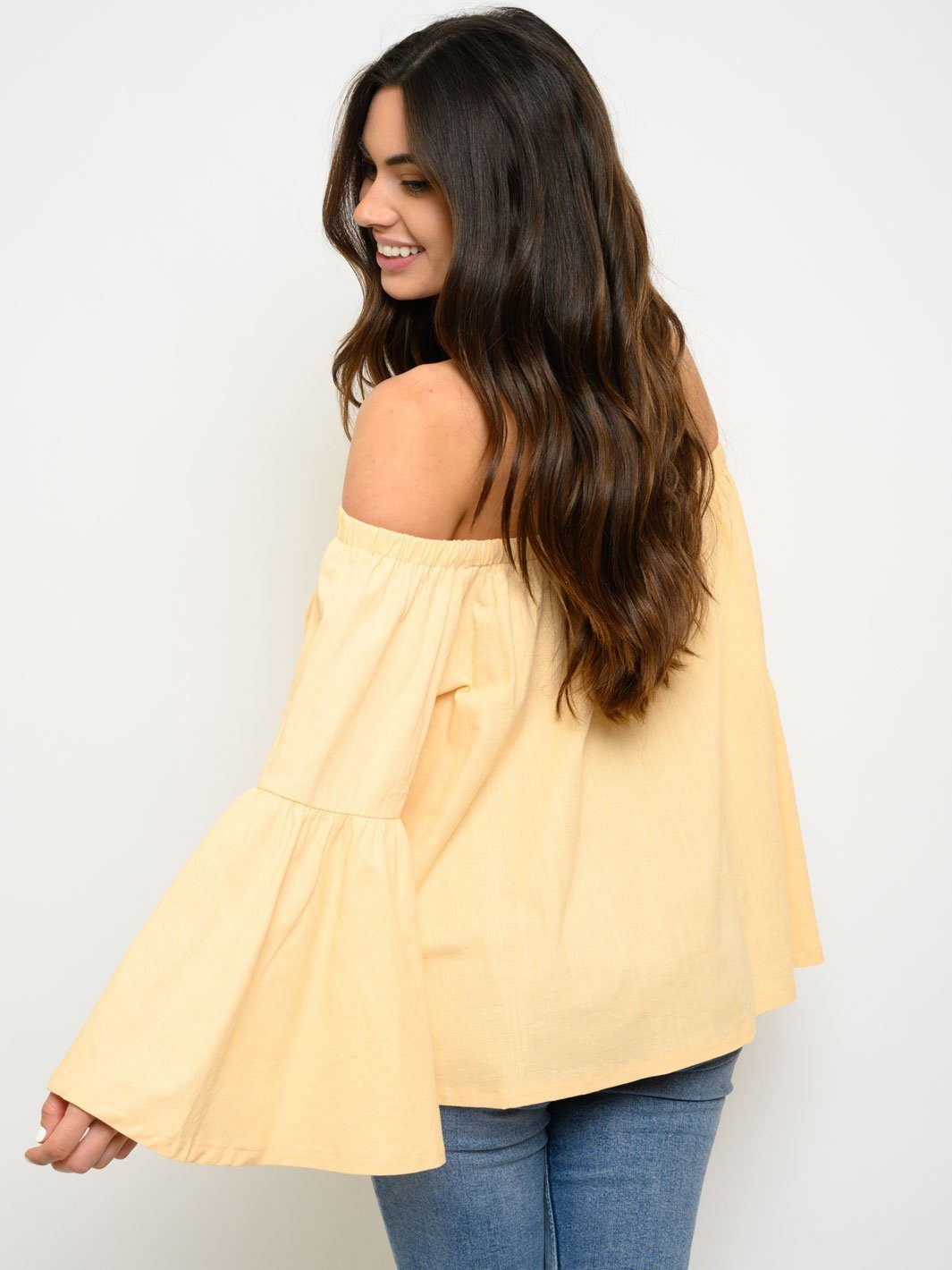 WOMEN'S OFF SHOULDER BELL SLEEVE TOP