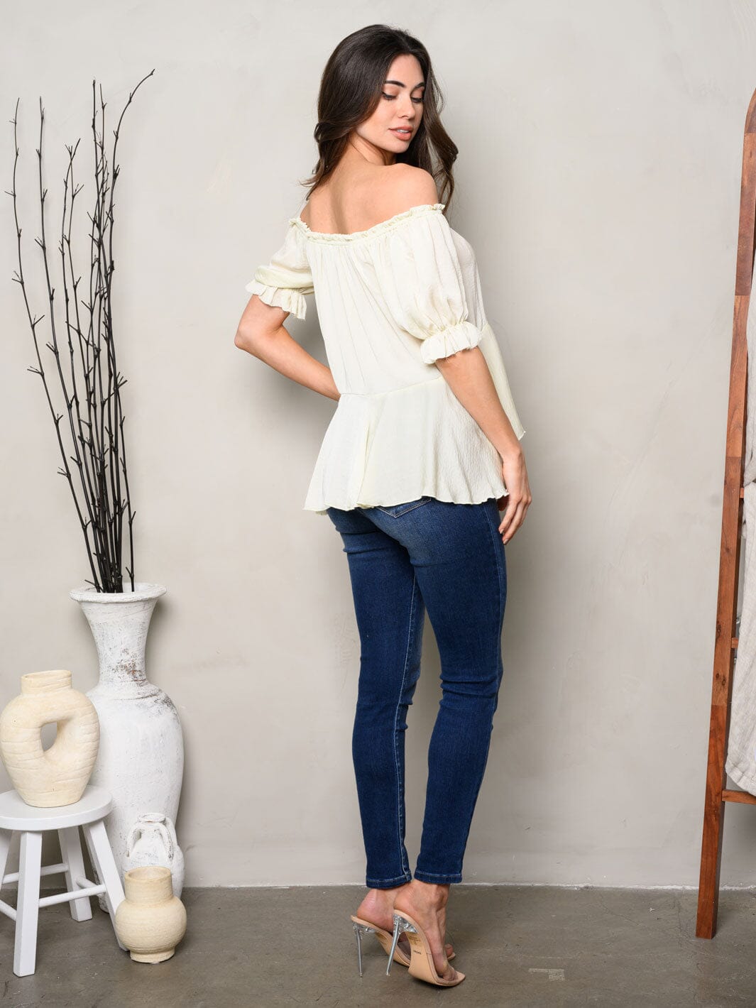 WOMEN'S OFF SHOULDER SHORT SLEEVE TUNIC TOP