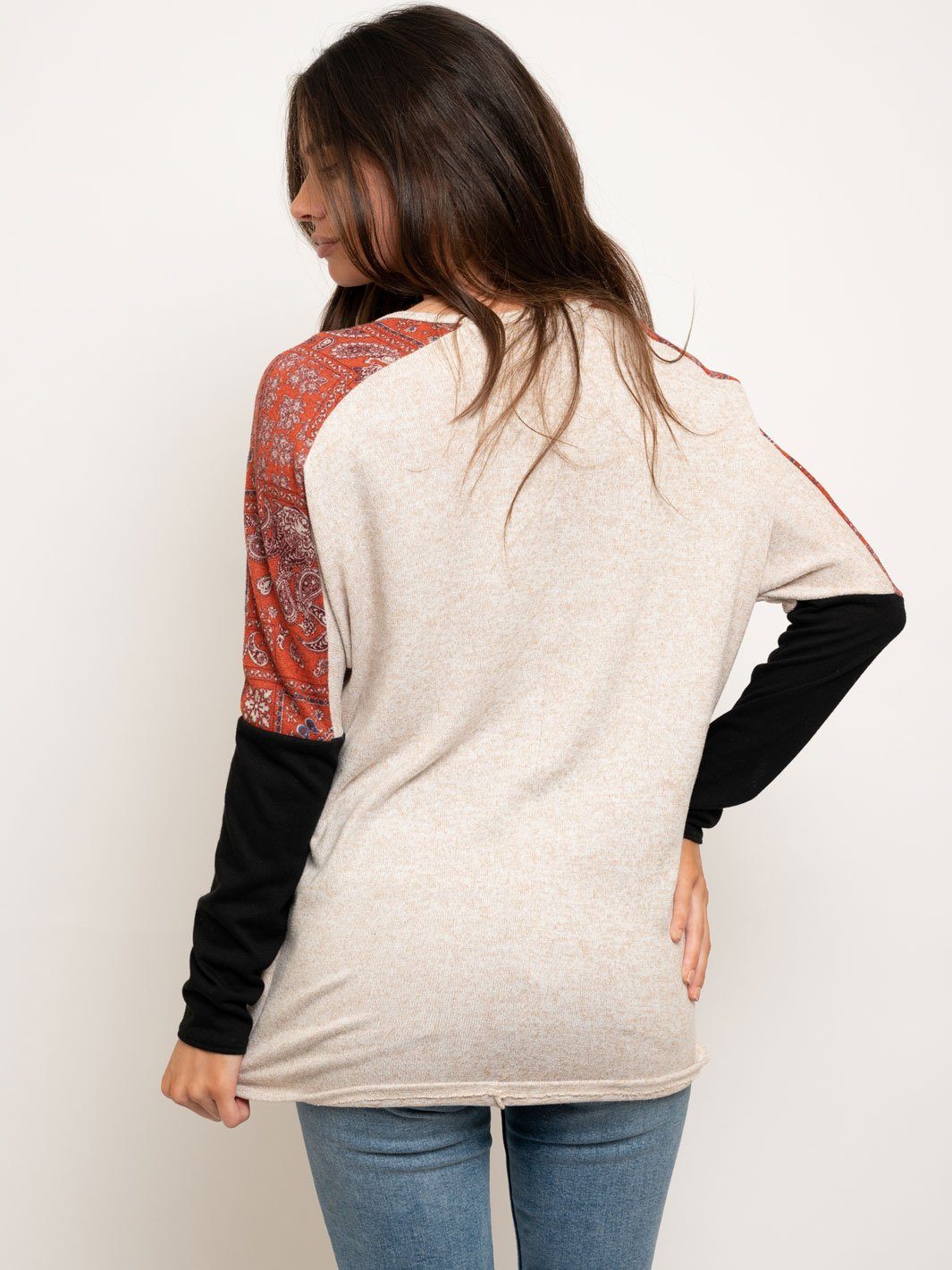 WOMEN'S DOLMAN CONTRAST LONG SLEEVE TOP