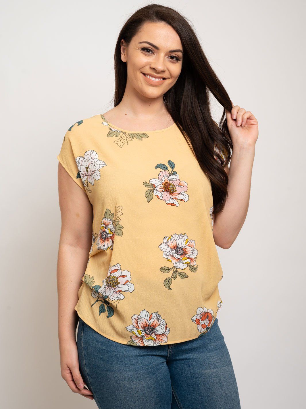 PLUS SIZE FLORAL PRINT PICK TUCK KOSHIBO TOP