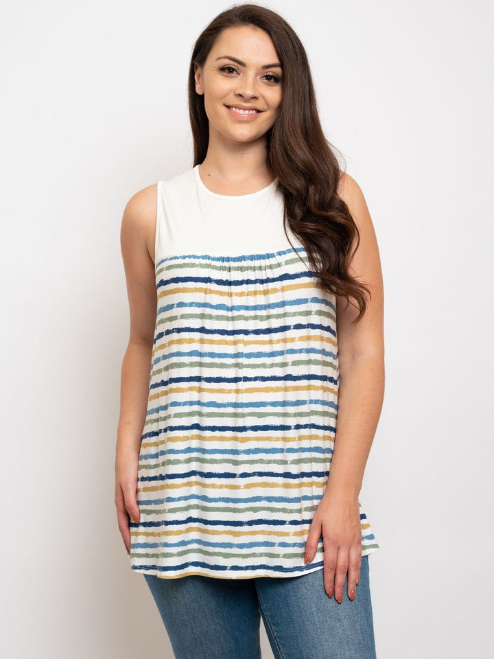 PLUS SIZE MULTICOLOR STRIPES SLEEVELESS TUNIC TOP