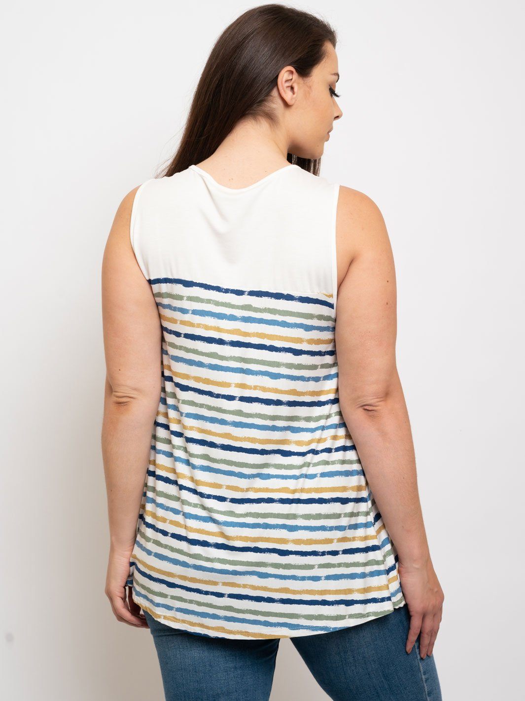 PLUS SIZE MULTICOLOR STRIPES SLEEVELESS TUNIC TOP