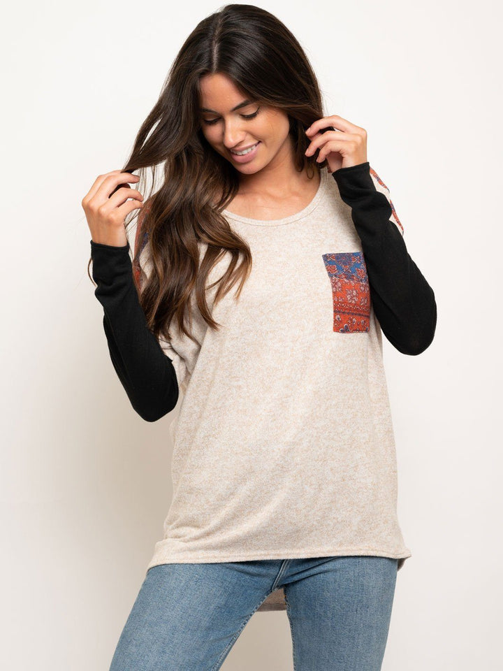 WOMEN'S DOLMAN CONTRAST LONG SLEEVE TOP