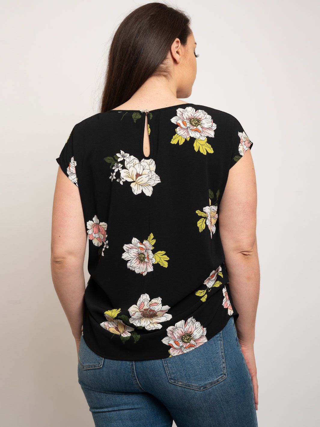 PLUS SIZE FLORAL PRINT PICK TUCK KOSHIBO TOP