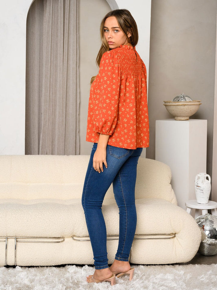 WOMEN'S 3/4 SLEEVE SMOCK LOOSE FIT TOP