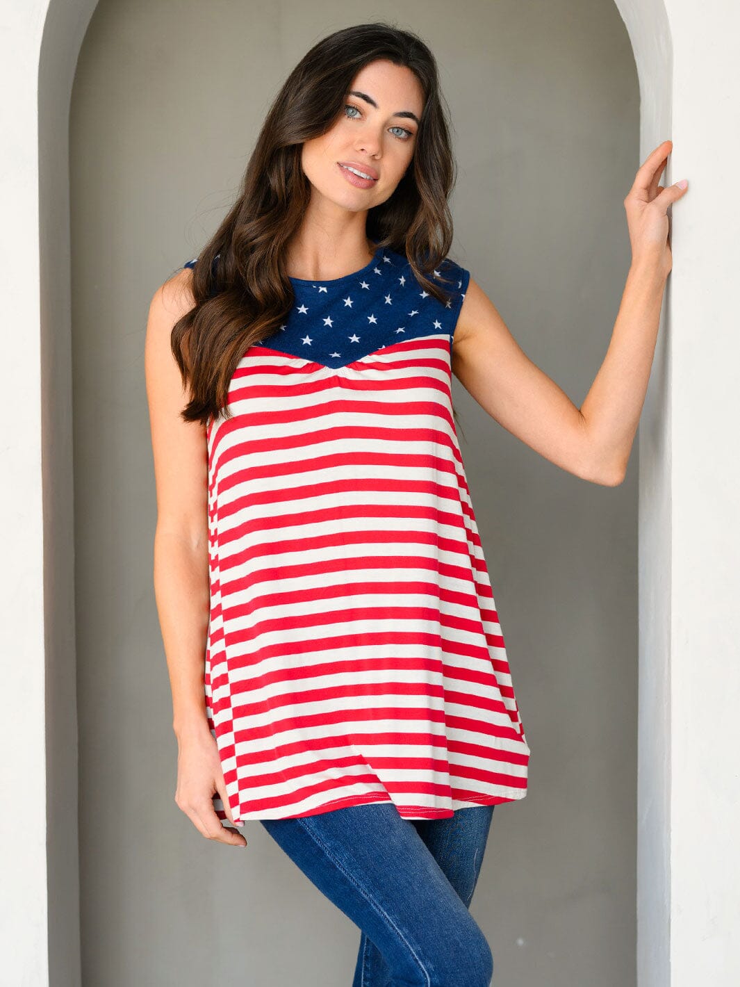 WOMEN'S SLEEVELESS PATRIOTIC PRINT TANK TOP