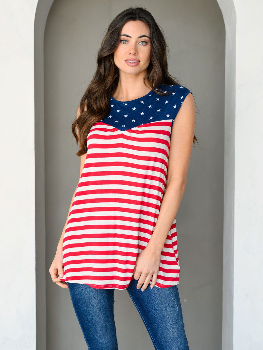 WOMEN'S SLEEVELESS PATRIOTIC PRINT TANK TOP