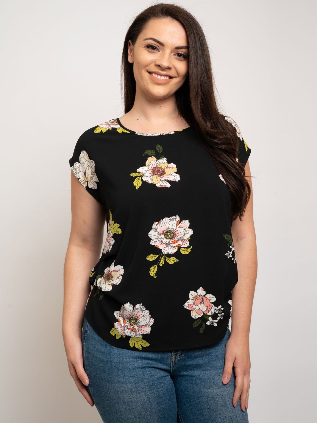 PLUS SIZE FLORAL PRINT PICK TUCK KOSHIBO TOP