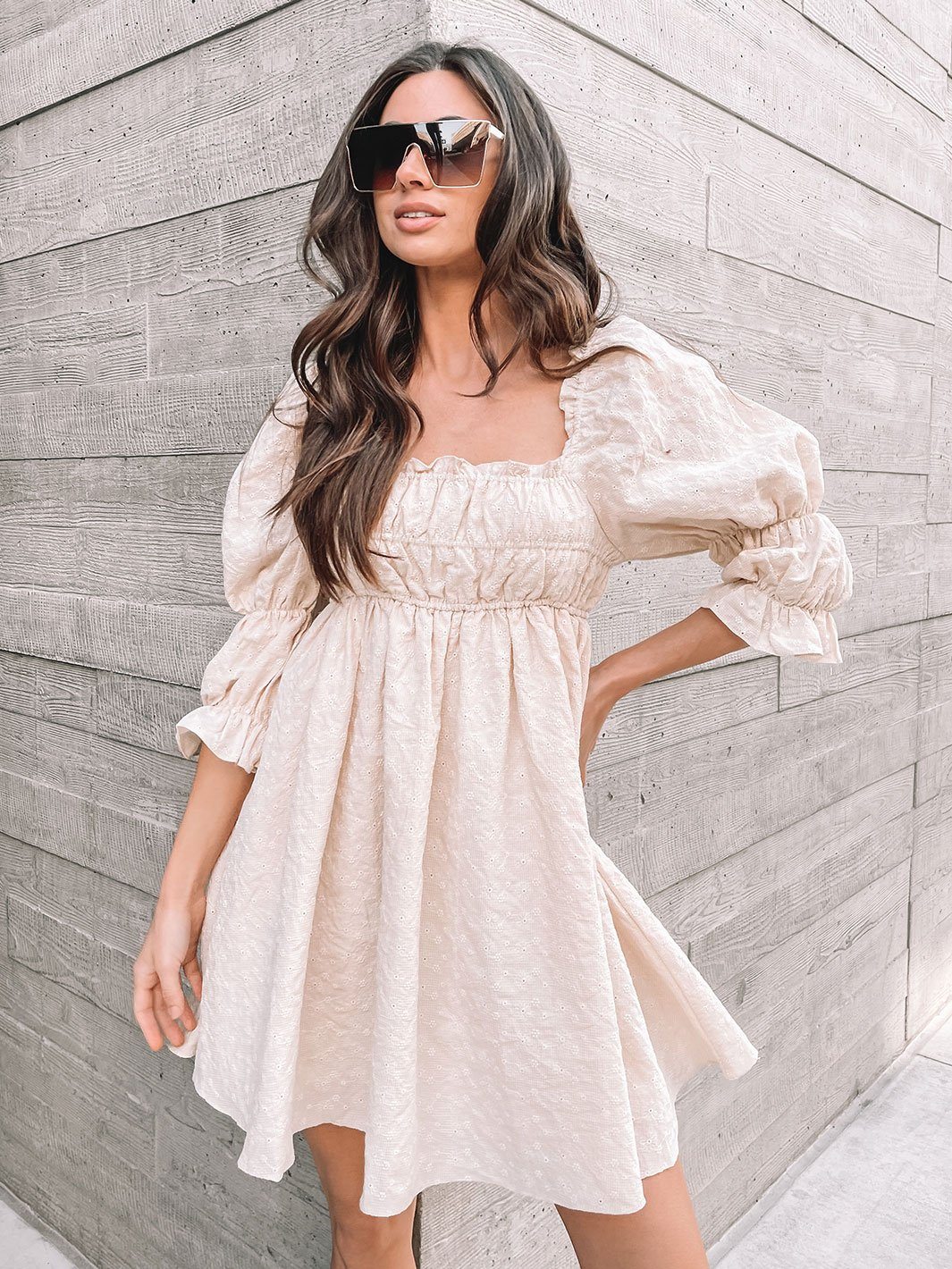 WOMEN'S 3/4 SLEEVE SQUARE NECK MINI DRESS